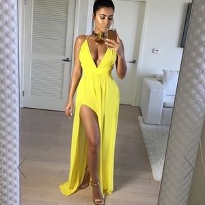 Yellow Slit Maxi Dress